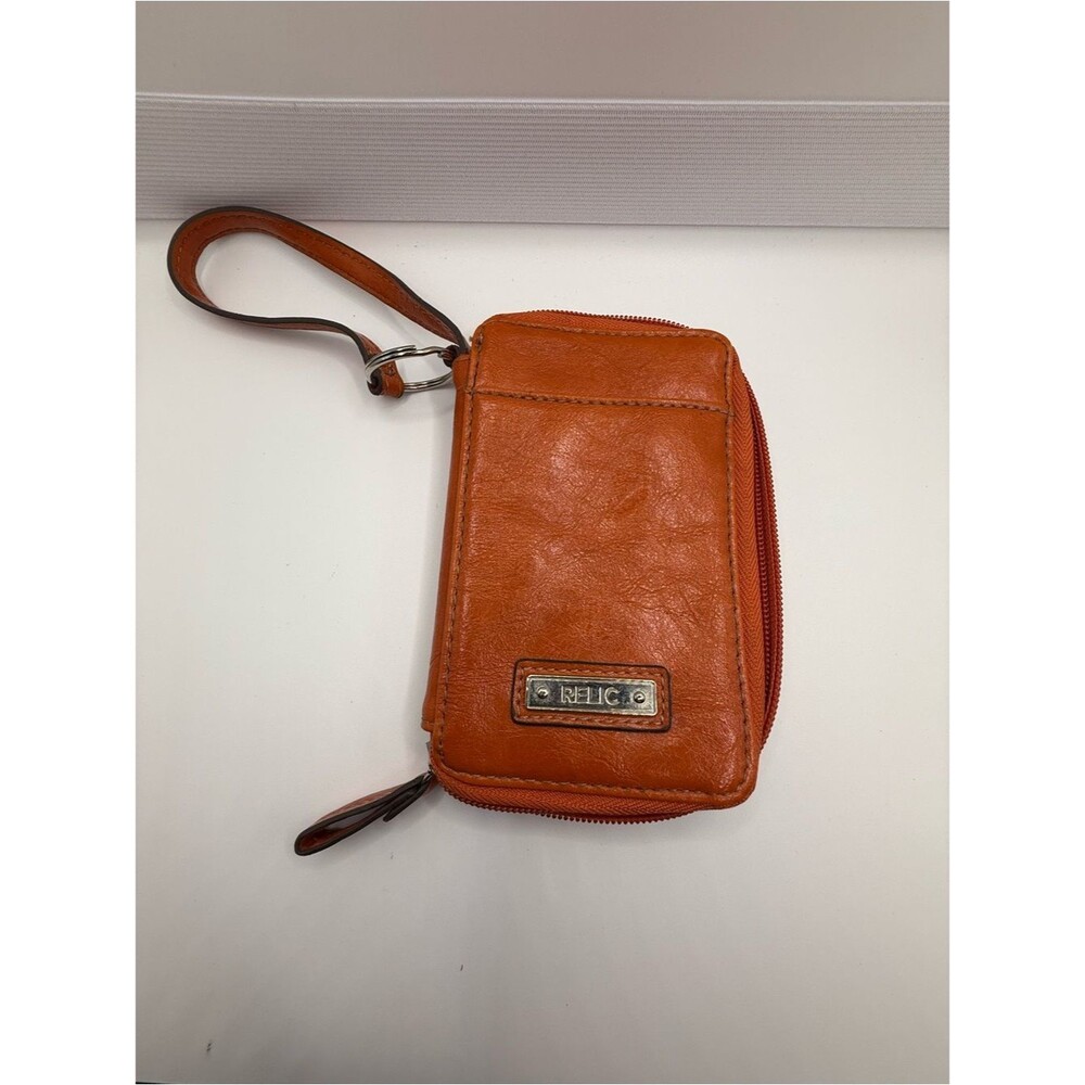 Relic Orange Leather Wristlet Wallet with Wrist Strap